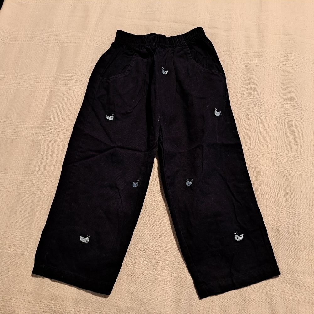 Luigi boys size 3T navy blue pants with embroidered light blue whales. EUC